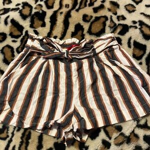 orange blue and white striped shorts